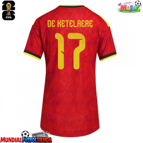 Camiseta Bélgica Charles De Ketelaere #17 Primera Equipación Replica Mundial 2026 para mujer mangas cortas